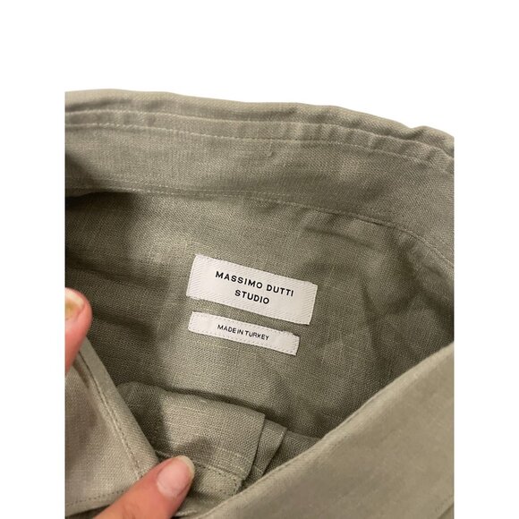 Massimo Dutti Studio Mens Dress Shirt Linen XL Green Gray 8411/840 NWT - Picture 7 of 14